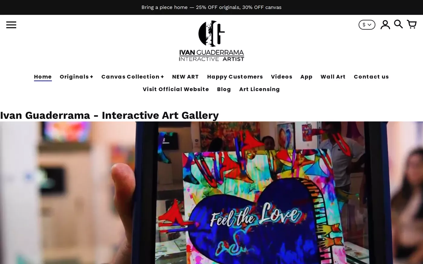 Interactive Art Store hero with AR tablet footage