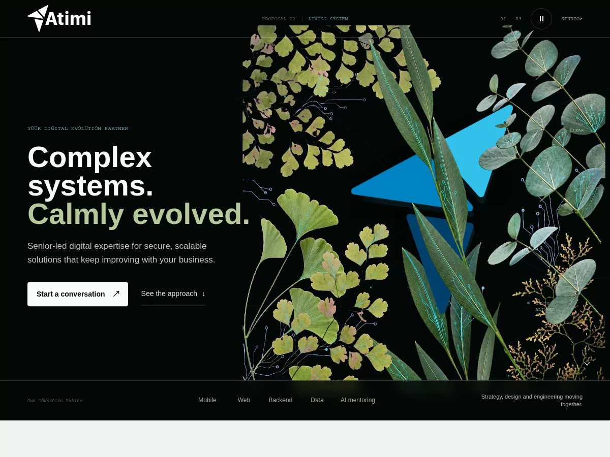 Atimi — Living System nature and technology homepage proposal