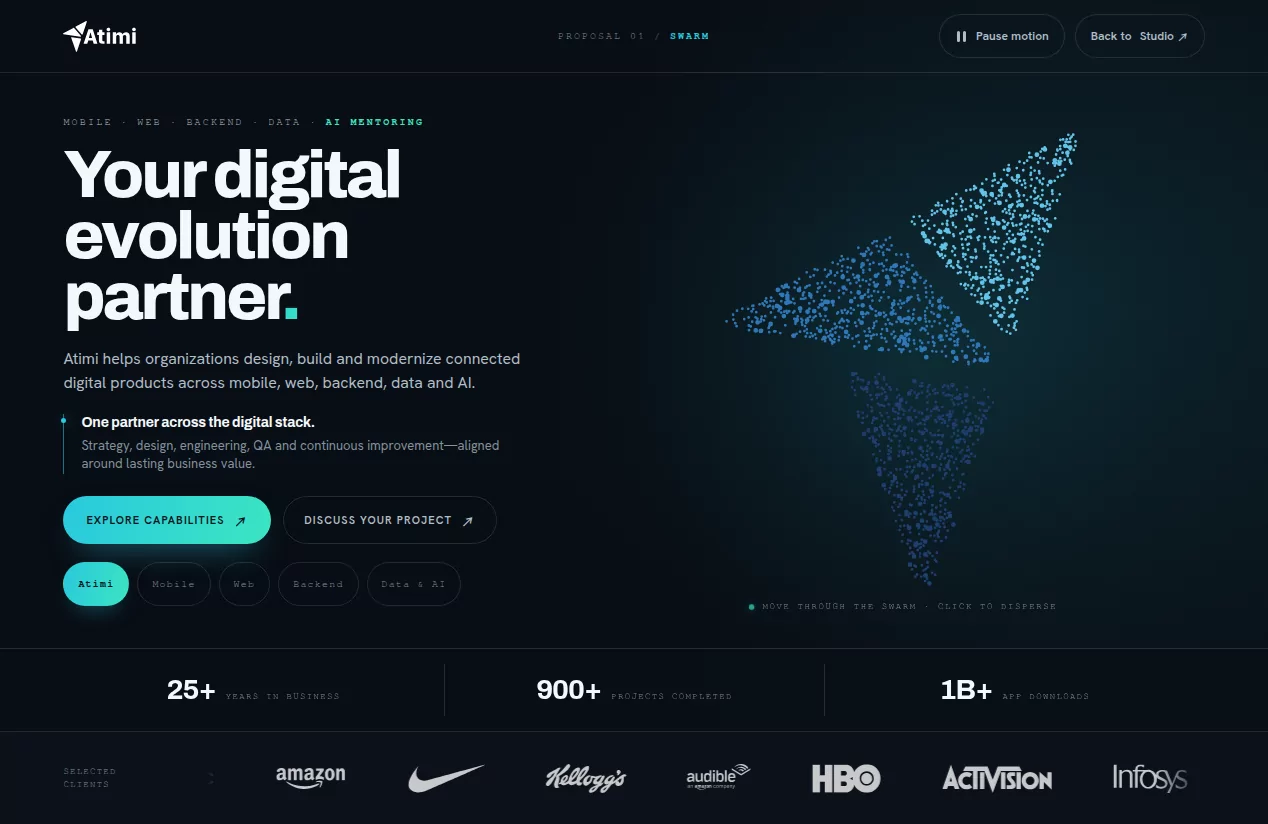 Atimi — SWARM interactive homepage proposal