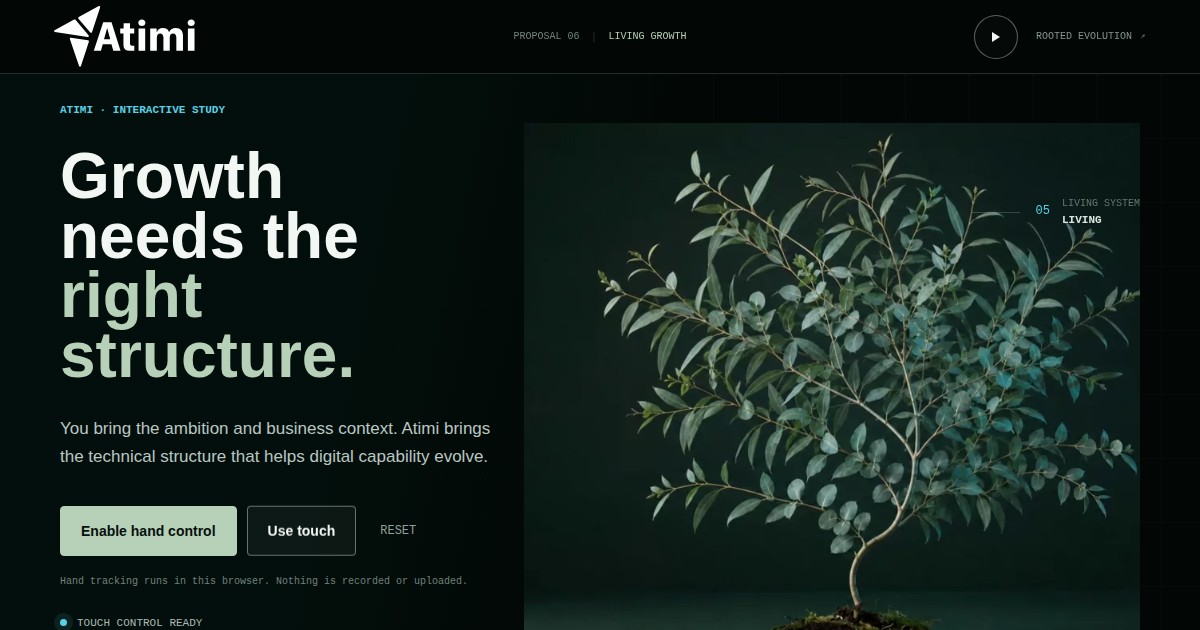 Atimi — Living Growth Version 1 interactive eucalyptus concept
